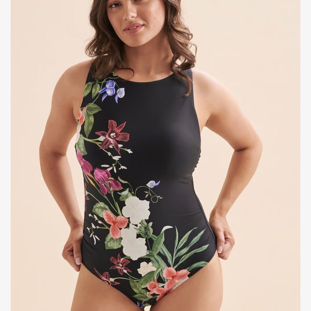 Jantzen Black Floral One-Piece Swimsuit